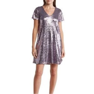Melrose and Market Eras Tour Purple Lavender sequined short sleeve shift dress